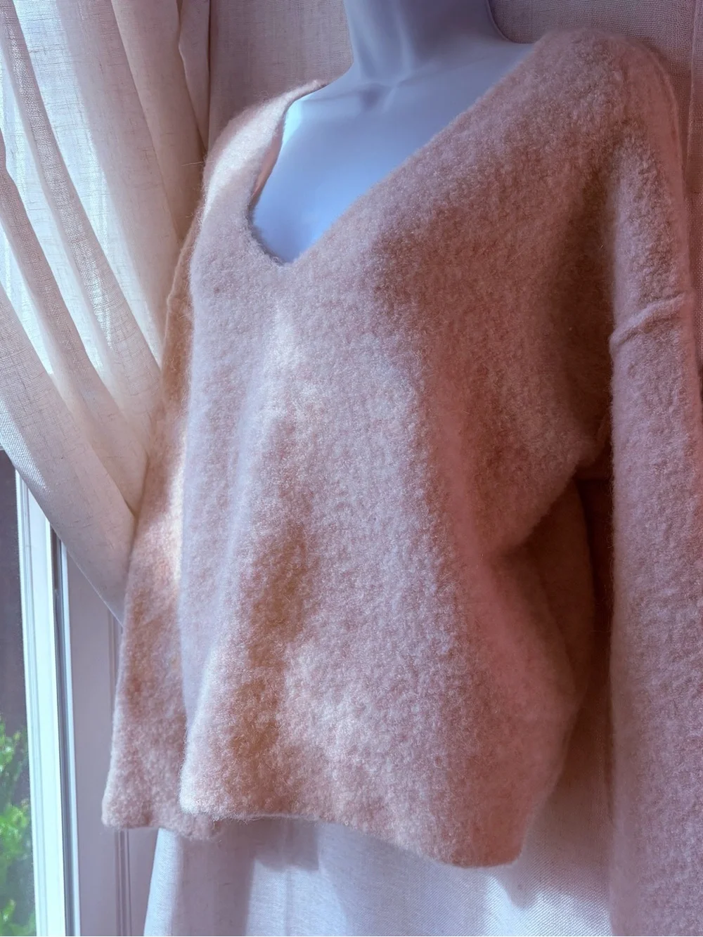 Ag Adriano Goldschmied Peach V-Neck Fuzzy Knit Sweater